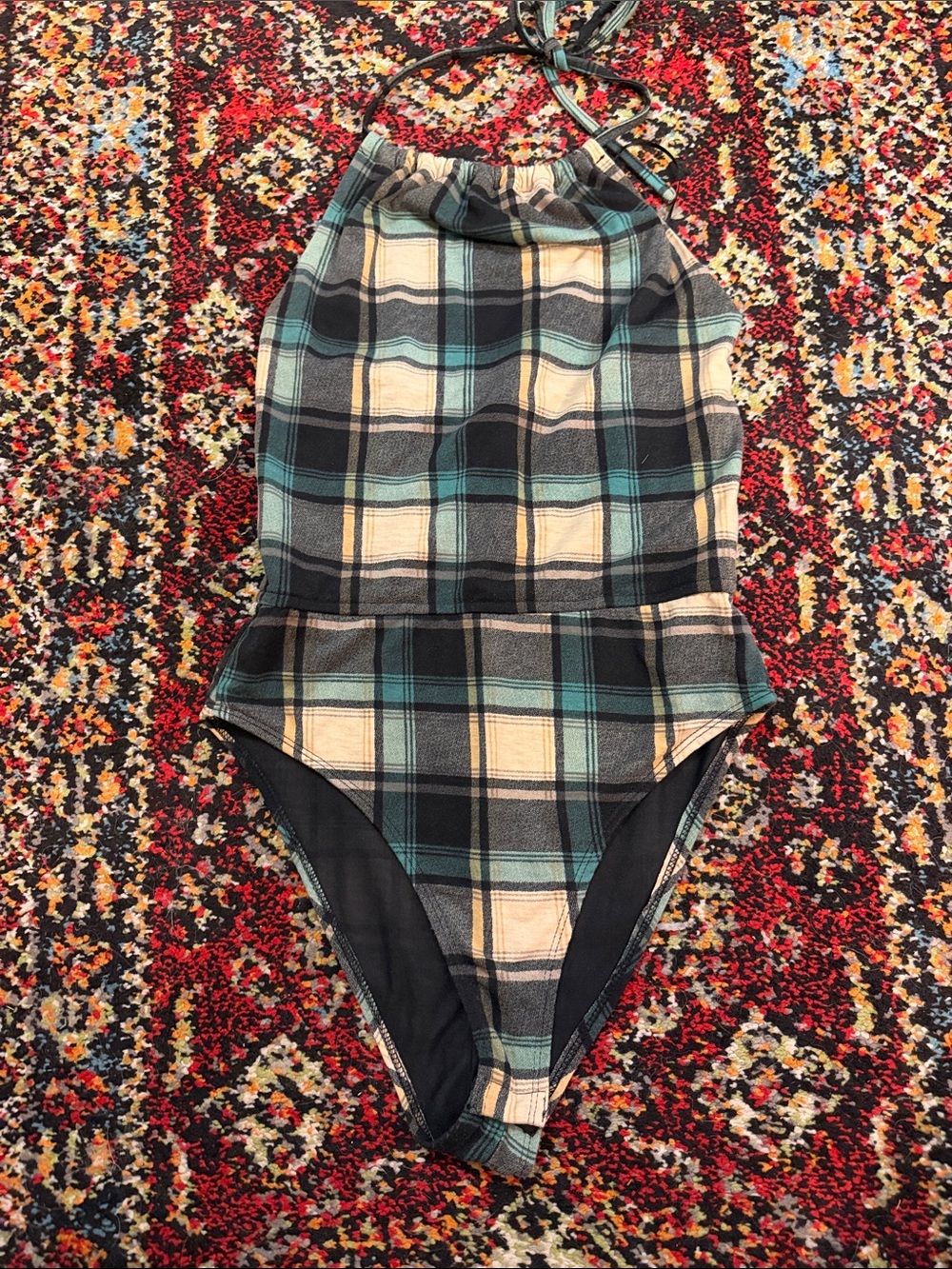 Plaid Halter Bodysuit never worn in Teal and Black